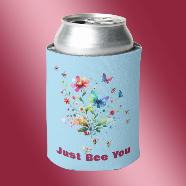 Rafraîchisseur Pour Canette Aquarelle florale simple Monogramme Abeille sur bl (Créateur téléchargé)