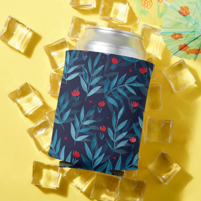 Rafraîchisseur Pour Canette Aquarelle jardin nocturne - turquoise, bleu et rou (Été in situ)