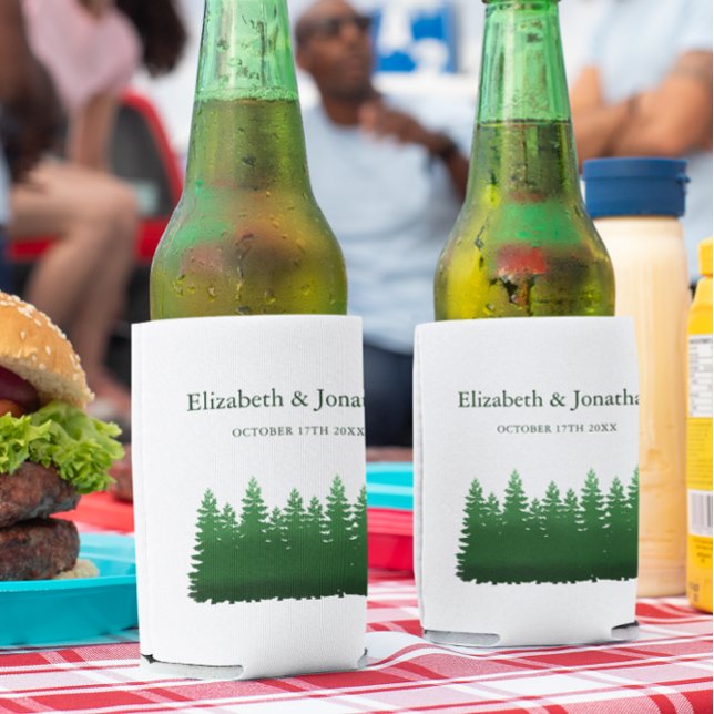 Rafraîchisseur Pour Canette Aquarelle Mariage des pins de bois (Créateur téléchargé)