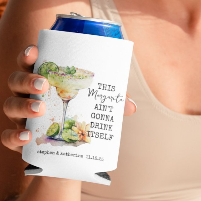 Rafraîchisseur Pour Canette Aquarelle moderne Margarita Mariage personnalisé (Créateur téléchargé)