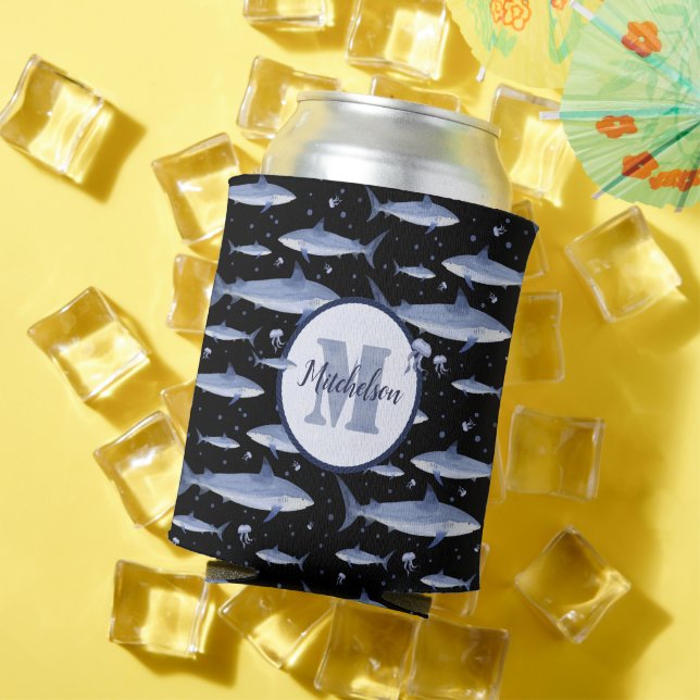 Rafraîchisseur Pour Canette Aquarelle noire et bleu requin 🦈 (Été in situ)