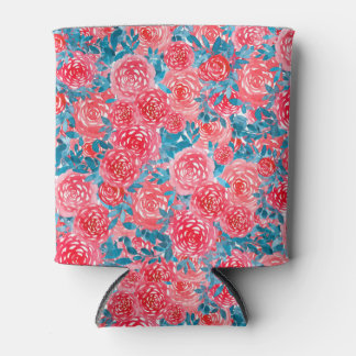 Rafraîchisseur Pour Canette Aquarelle Rose tapisserie florale