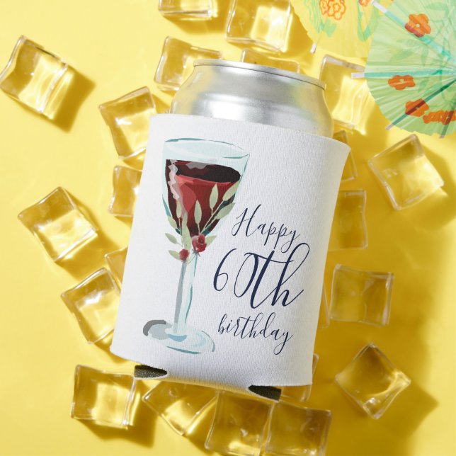 Rafraîchisseur Pour Canette Aquarelle rouge Rose vin 60e fête d'anniversaire (Été in situ)