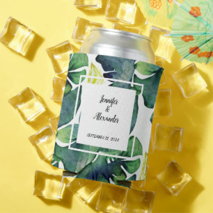 Rafraîchisseur Pour Canette Aquarelle tropicale feuille mariée Mariage