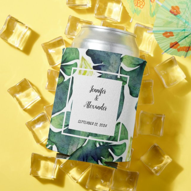 Rafraîchisseur Pour Canette Aquarelle tropicale feuille mariée Mariage (Été in situ)