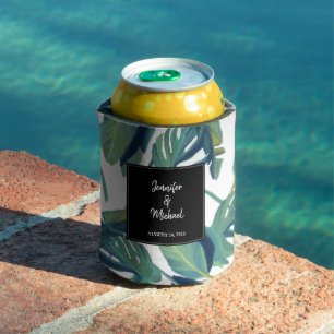 Rafraîchisseur Pour Canette Aquarelle tropicale feuille mariée & mariée Mariag