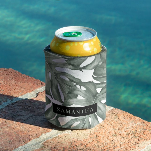 Rafraîchisseur Pour Canette Aquarelle tropicale Oasis moderne Feuille Motif (Piscine in situ)