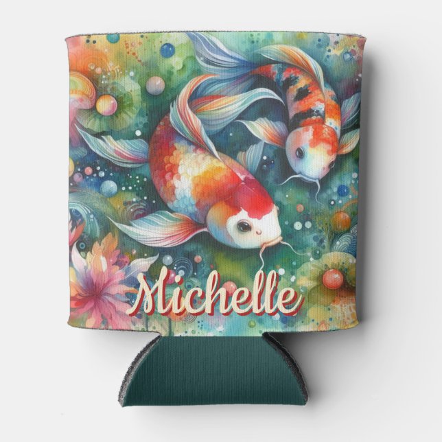 Rafraîchisseur Pour Canette Aquarelle Whimsical Koi Fish Personnalisée (Devant)