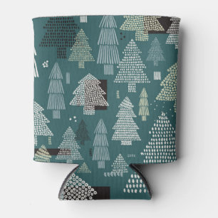 Rafraîchisseur Pour Canette Arbres d'hiver, motif vintage de Noël.