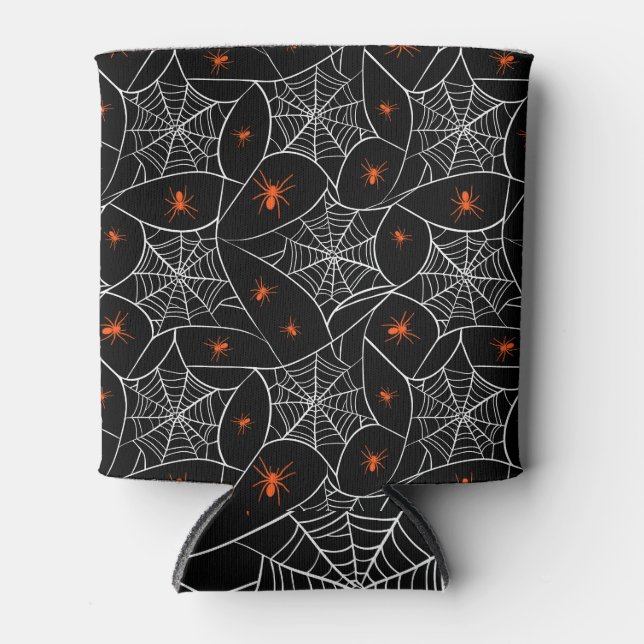 Rafraîchisseur Pour Canette Arrière - plan web d'Halloween et araignées. (Devant)