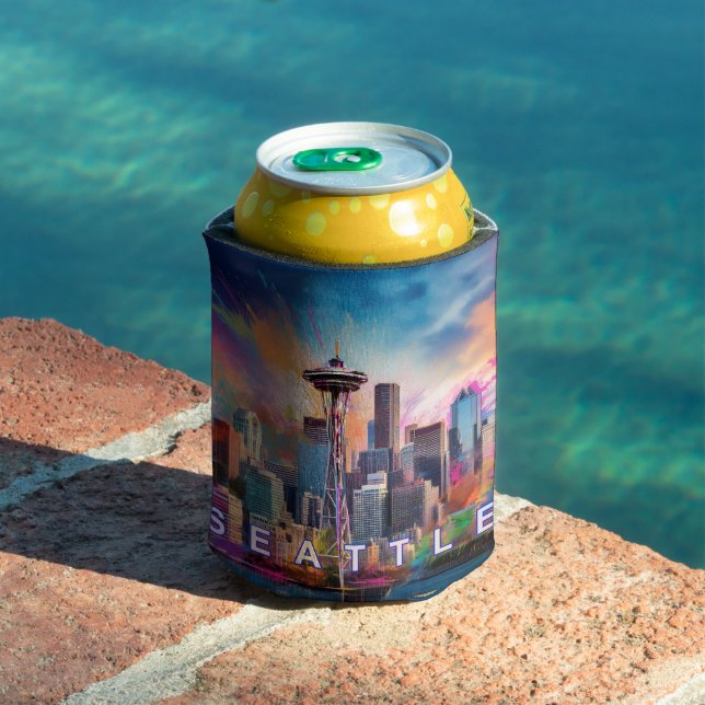 Rafraîchisseur Pour Canette Art Abstrait de Seattle Skyline (Piscine in situ)