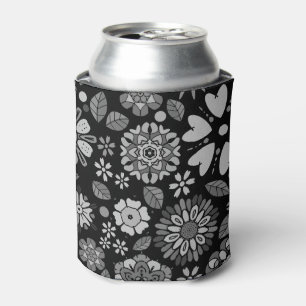 Rafraîchisseur Pour Canette Art Floral Noir Et Gris Rétro Motif sans couture