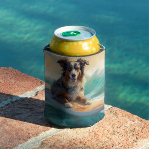 Rafraîchisseur Pour Canette Australian Shepherd Beach Surfing Peinture