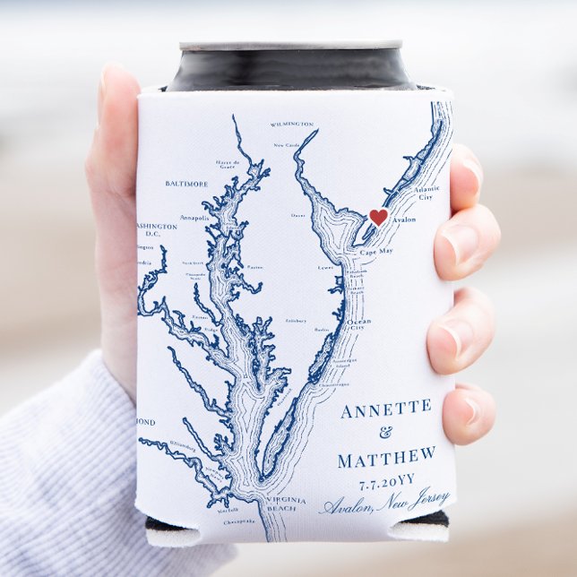Rafraîchisseur Pour Canette Avalon New Jersey Élégant Mariage Peut refroidir (Elegant Avalon New Jersey Wedding Favor Can Coozie with Jersey shore map from Coastal Map Designs)
