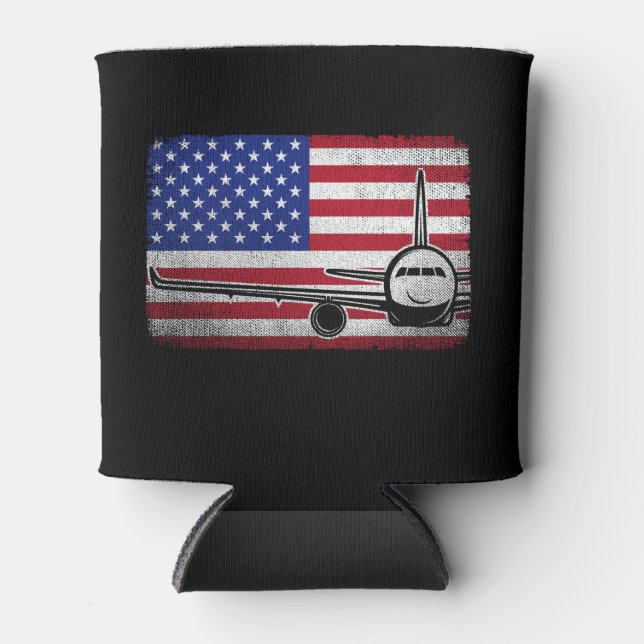 Rafraîchisseur Pour Canette Avion pilote Avion American Flag Plane Aviation (Devant)