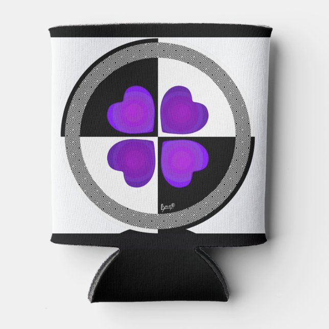 Rafraîchisseur Pour Canette B&W Purple Hearts Beating (Devant)