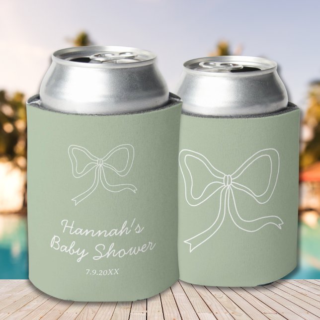 Rafraîchisseur Pour Canette Baby shower de ruban vert Sage personnalisé Favori (Personalized Sage Green Ribbon Baby Shower Favor Can Cooler)