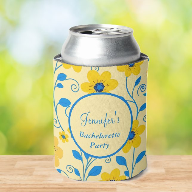 Rafraîchisseur Pour Canette Bachelorette Party-Butte Jaune et bleu Floral- (Bachelorette Party- Butter Yellow and Blue Floral- Can Cooler)