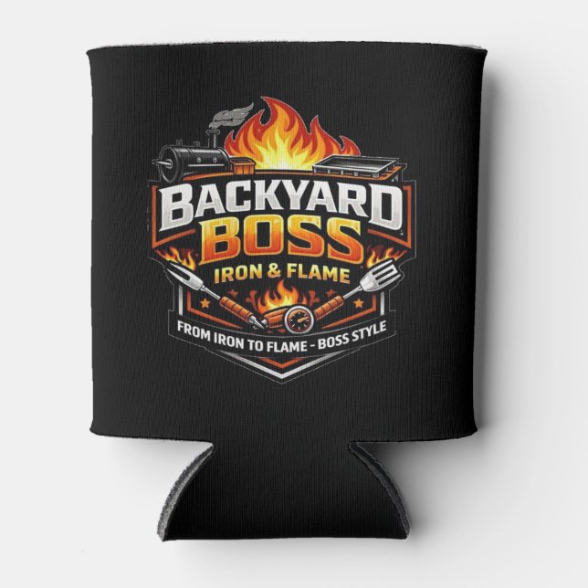 Rafraîchisseur Pour Canette Backyard Boss Iron & Flame Chillin & Grillin (Devant)
