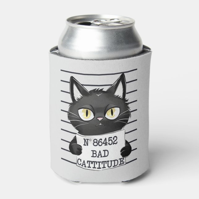 Rafraîchisseur Pour Canette Bad Cattitude - Mugshot de chat noir (Can devant)