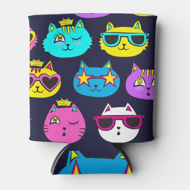 Rafraîchisseur Pour Canette Badges de chat, textile pop art (Devant)