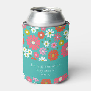 Rafraîchisseur Pour Canette Bain de bébé floral rétro turquoise personnalisé