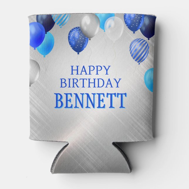 Rafraîchisseur Pour Canette Ballons Bleus Anniversaires (Devant)