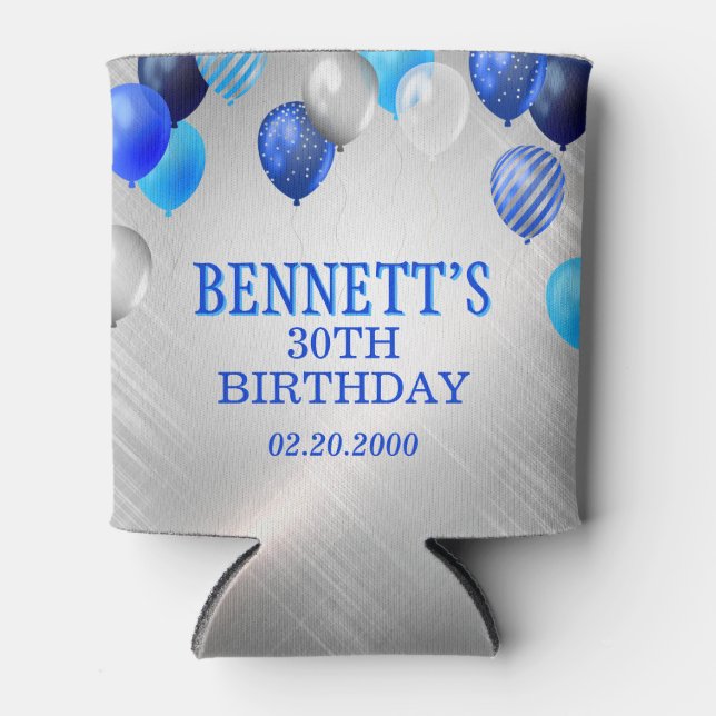 Rafraîchisseur Pour Canette Ballons Bleus Anniversaires (Devant)