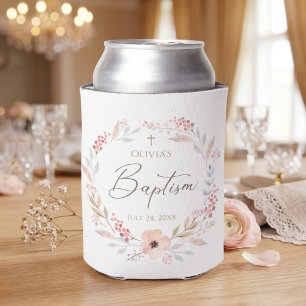 Rafraîchisseur Pour Canette Baptême Fille Rose Pâle Floral