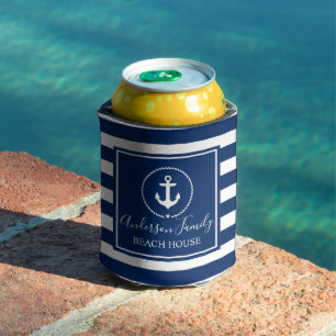 Rafraîchisseur Pour Canette Beach House Ancre nautique Rope Star Bleu rayé