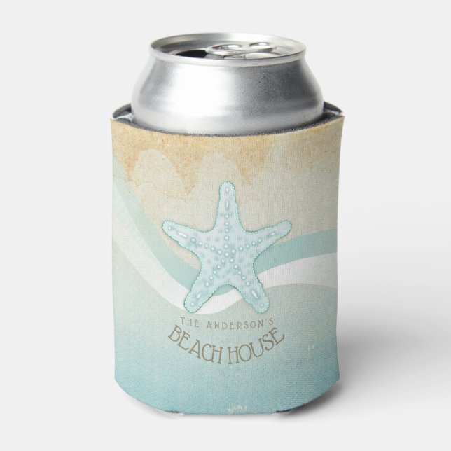Rafraîchisseur Pour Canette Beach House Nautical Starfish Aqua Blue ID623 (Can devant)
