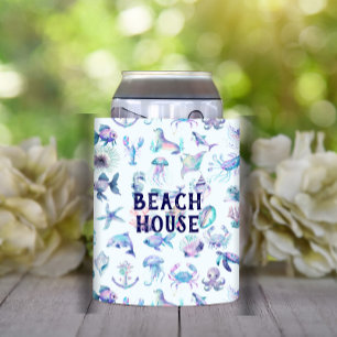 Rafraîchisseur Pour Canette Beach Vibe Pastel couleurs motif d'animaux de mer