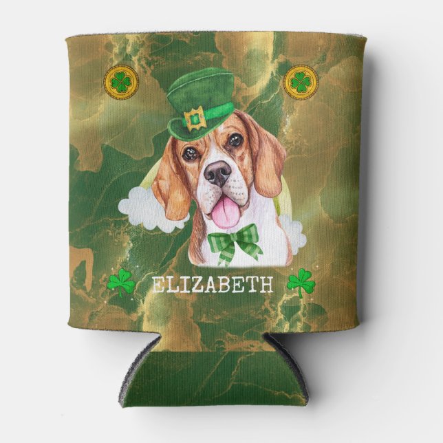 Rafraîchisseur Pour Canette Beagle doré personnalisé St. Patrick (Devant)
