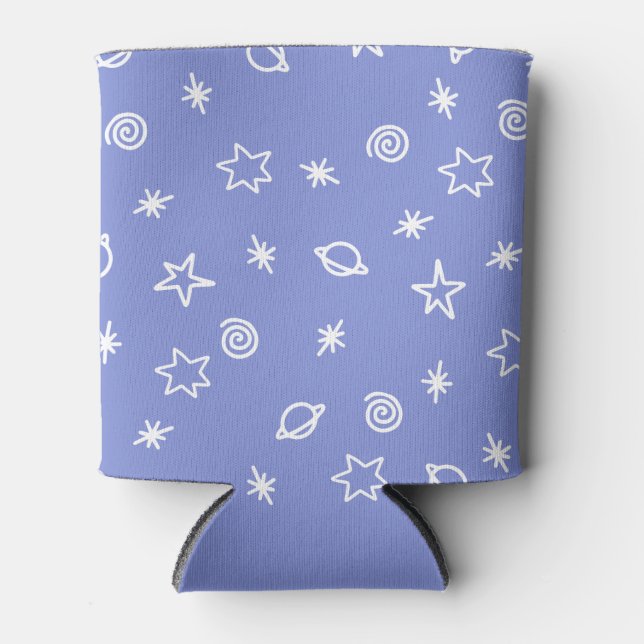 Rafraîchisseur Pour Canette Beverage Cooler Blue Space Doodle Stars Planets (Devant)