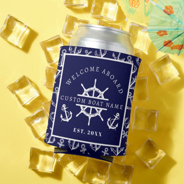 Rafraîchisseur Pour Canette Bienvenue à bord de l'ancre de bateau bleu marine  (Été in situ)