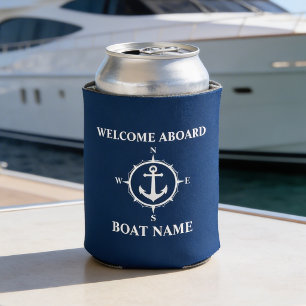 Rafraîchisseur Pour Canette Bienvenue à bord Nom de votre bateau Boussole Ancr