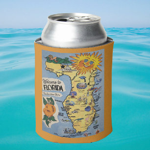 Rafraîchisseur Pour Canette Bienvenue en Floride carte vintage avec soleil