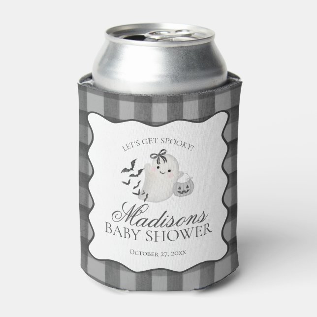 Rafraîchisseur Pour Canette Black Gingham Little Boo Ghost Baby Shower Favors (Can devant)
