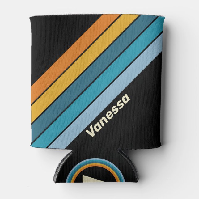 Rafraîchisseur Pour Canette Black Rainbow Stripes with Name (Devant)