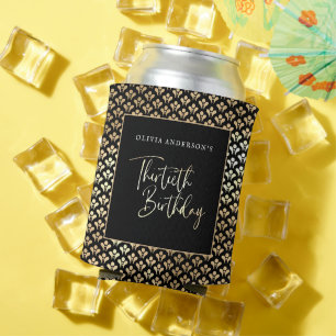 Rafraîchisseur Pour Canette Black White & Gold Script 30e fête d'anniversaire