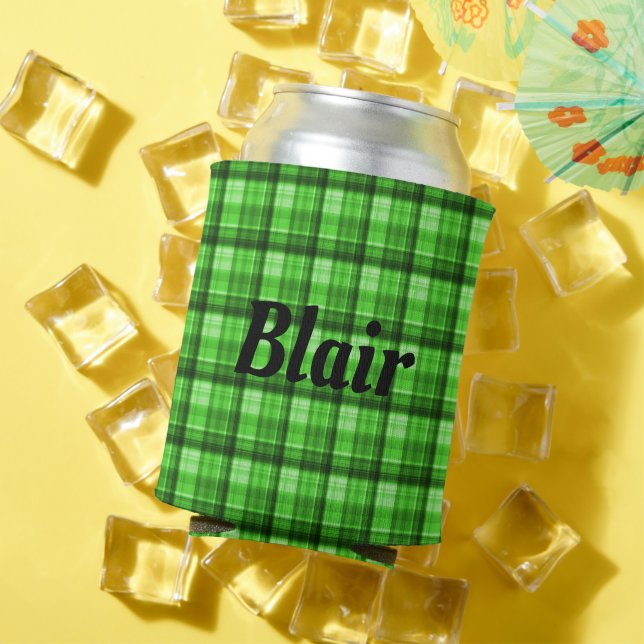 Rafraîchisseur Pour Canette "Blair" Mans Name On Green Tartan, Can Cooler (Été in situ)