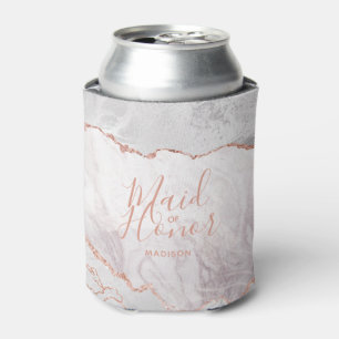 Rafraîchisseur Pour Canette Blanc & Rose Or Agate Marbre Foil Maid of Honor