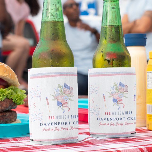 Rafraîchisseur Pour Canette Blanc rouge et bleu | 4 juillet Réunion (Créateur téléchargé)