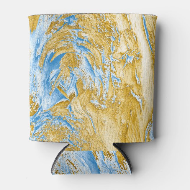 Rafraîchisseur Pour Canette Bleu Abstrait : Touches dorées. (Devant)