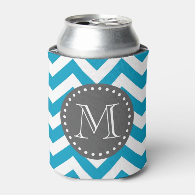 Rafraîchisseur Pour Canette Bleu blanc gris Zigzag Chevron Monogramme (Can devant)