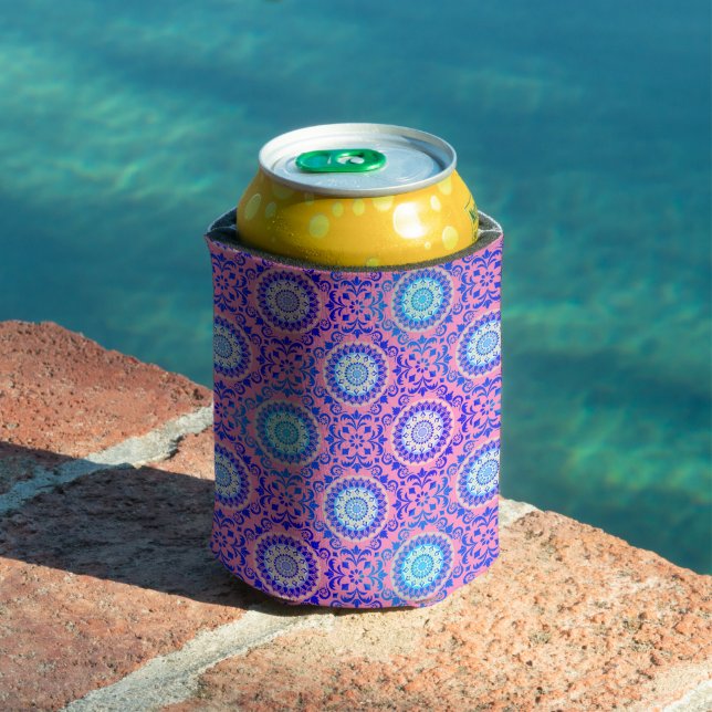 Rafraîchisseur Pour Canette Bleu Mandala Motif rose Boho (Piscine in situ)