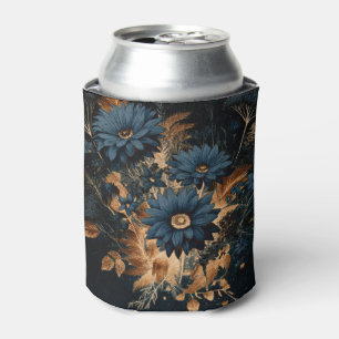 Rafraîchisseur Pour Canette Bleu Nuit Foncé & Or Rustique Floral Glam Bohème