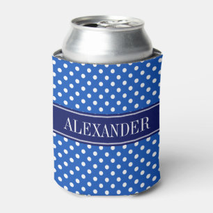 Rafraîchisseur Pour Canette Bleu Royal Blanc Points de Navy Nom Monogramme