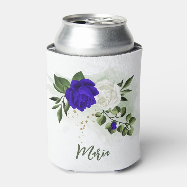 Rafraîchisseur Pour Canette bleu royal et fleurs blanches verdure (Can devant)