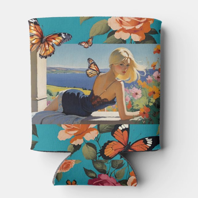 Rafraîchisseur Pour Canette Blond Girls Monarch Butterflies Floral Paradise (Dos)